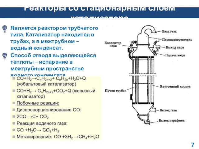 Реакторы со стационарным слоем катализатора Является реактором трубчатого типа. Катализатор