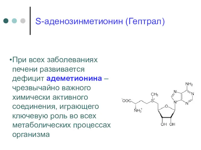 S-аденозинметионин (Гептрал) При всех заболеваниях печени развивается дефицит адеметионина –