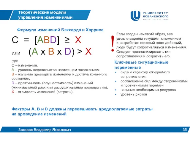 Формула изменений Бекхарда и Харриса Теоретические модели управления изменениями Захаров