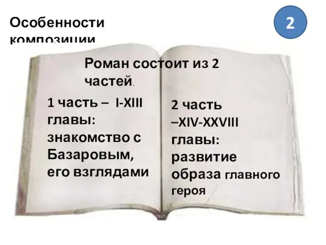 Особенности композиции 1 часть – I-XIII главы: знакомство с Базаровым,