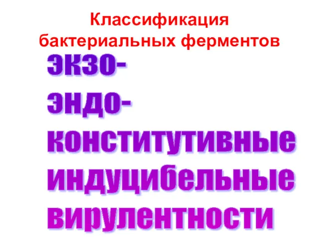 Классификация бактериальных ферментов экзо- эндо- конститутивные индуцибельные вирулентности