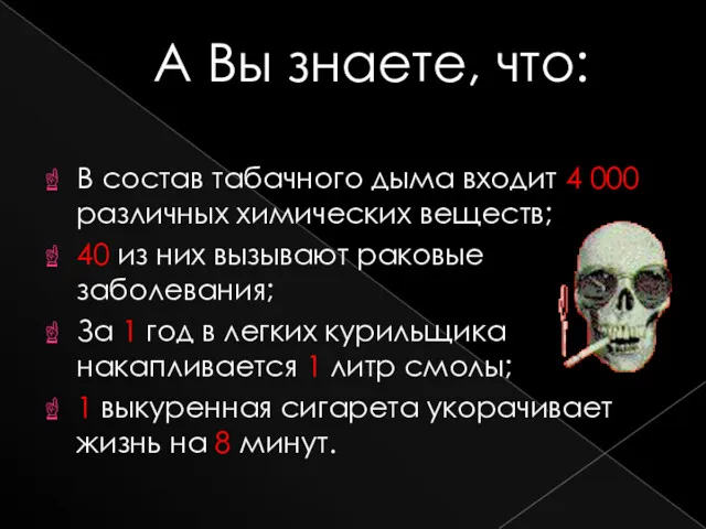 А Вы знаете, что: В состав табачного дыма входит 4