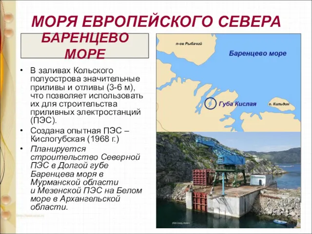 МОРЯ ЕВРОПЕЙСКОГО СЕВЕРА В заливах Кольского полуострова значительные приливы и