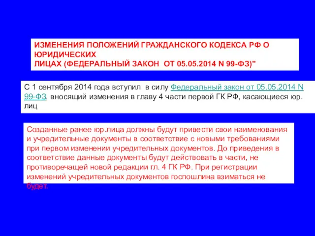 ИЗМЕНЕНИЯ ПОЛОЖЕНИЙ ГРАЖДАНСКОГО КОДЕКСА РФ О ЮРИДИЧЕСКИХ ЛИЦАХ (ФЕДЕРАЛЬНЫЙ ЗАКОН