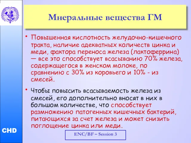 ENC/BF – Session 3 Мнеральные вещества ГМ Повышенная кислотность желудочно-кишечного