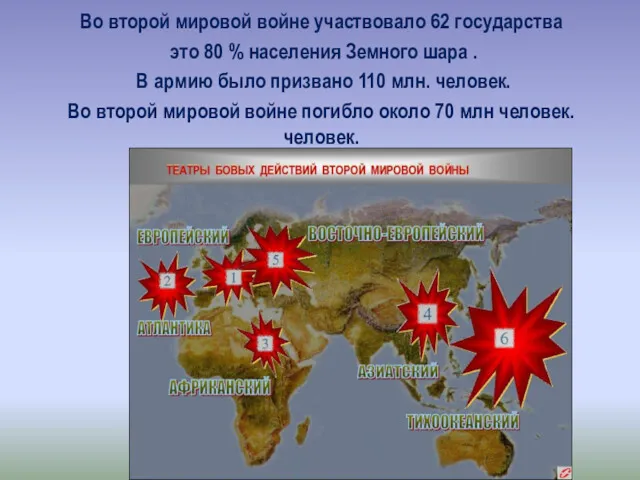 Во второй мировой войне участвовало 62 государства это 80 %