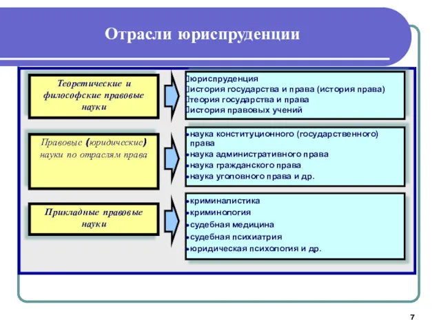 Отрасли юриспруденции Теоретические и философские правовые науки юриспруденция история государства