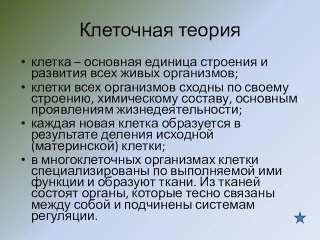 Клеточная теория клетка – основная единица строения и развития всех