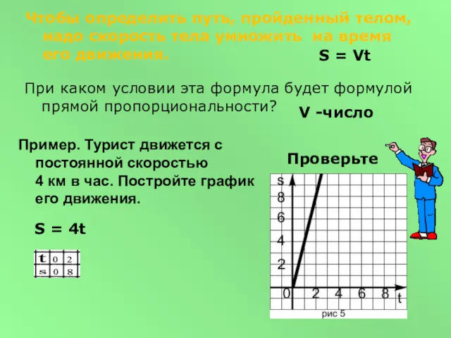 Пример. Турист движется с постоянной скоростью 4 км в час.