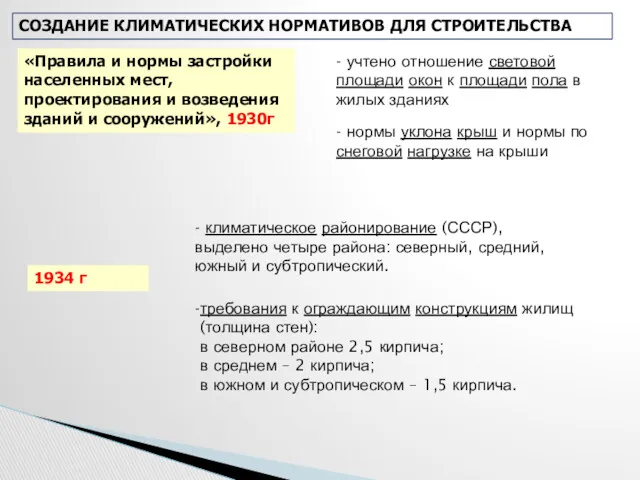 СОЗДАНИЕ КЛИМАТИЧЕСКИХ НОРМАТИВОВ ДЛЯ СТРОИТЕЛЬСТВА «Правила и нормы застройки населенных