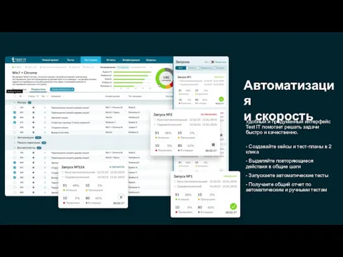 Автоматизация и скорость Удобный и продуманный интерфейс Test IT помогает