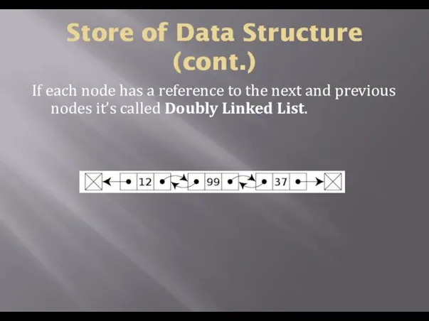 Store of Data Structure (cont.) If each node has a
