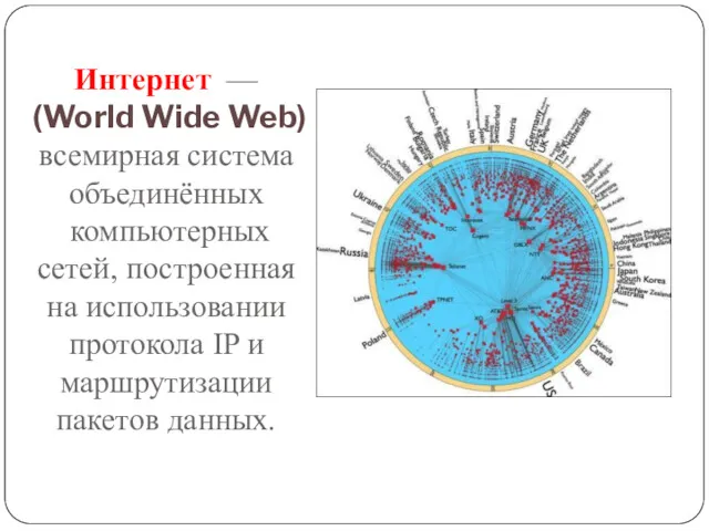 Интернет — (World Wide Web) всемирная система объединённых компьютерных сетей,