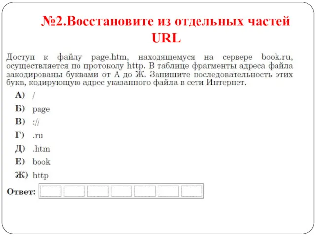 №2.Восстановите из отдельных частей URL