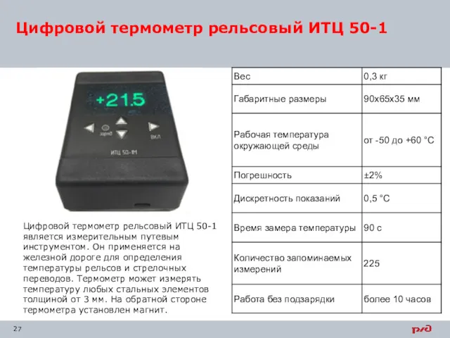 Цифровой термометр рельсовый ИТЦ 50-1 Цифровой термометр рельсовый ИТЦ 50-1