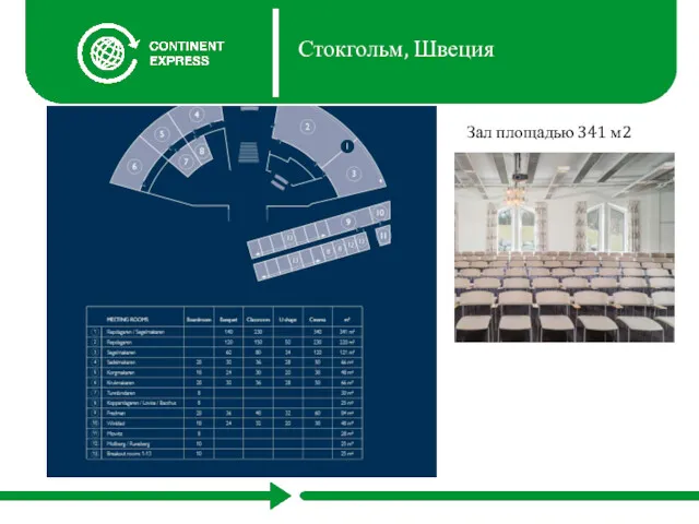 Стокгольм, Швеция Зал площадью 341 м2