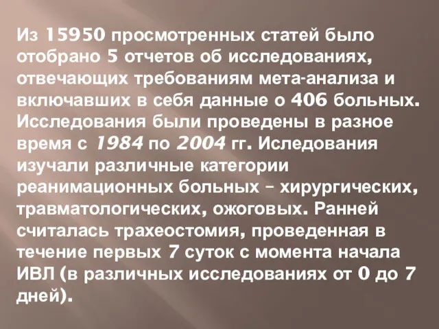 Из 15950 просмотренных статей было отобрано 5 отчетов об исследованиях,