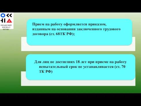 РЯЗАНСКИЙ ФИЛИАЛ ПГУПС Прием на работу оформляется приказом, изданным на