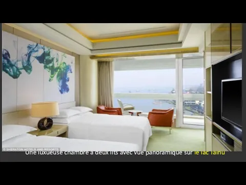 Une luxueuse chambre à deux lits avec vue panoramique sur le lac Taihu