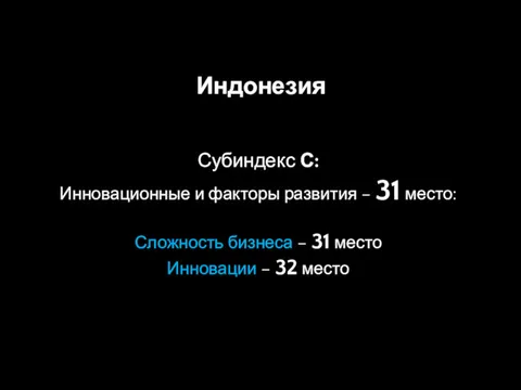 Индонезия Субиндекс С: Инновационные и факторы развития – 31 место: