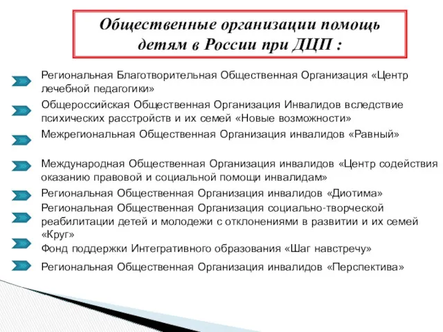 Общественные организации помощь детям в России при ДЦП : Региональная