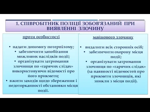 До прибуття слідчо-оперативної групи при вчиненні злочину проти особистості дільничний