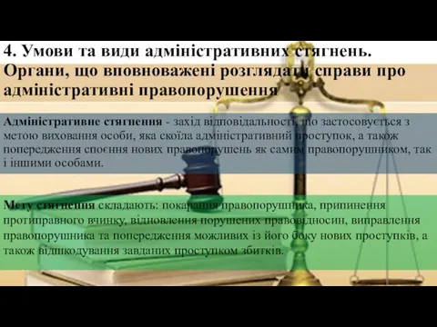 4. Умови та види адміністративних стягнень. Органи, що вповноважені розглядати