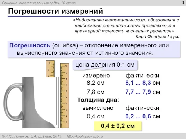 Погрешности измерений «Недостатки математического образования с наибольшей отчетливостью проявляются в чрезмерной точности численных