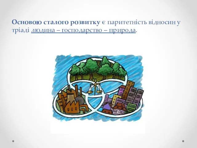 Основою сталого розвитку є паритетність відносин у тріаді людина – господарство – природа.