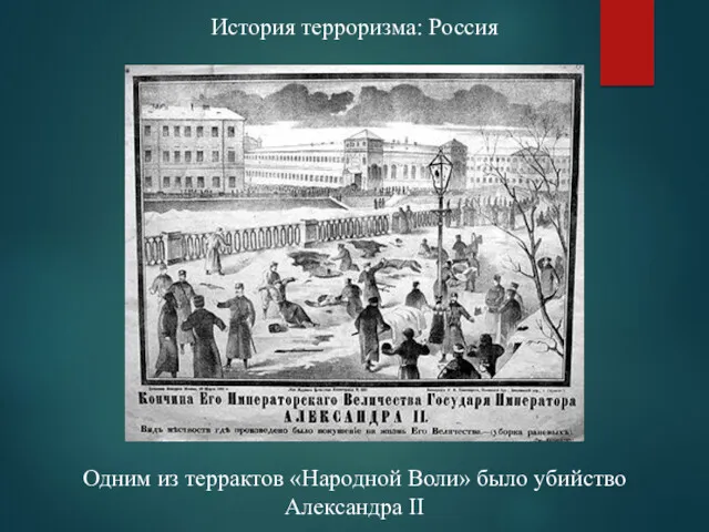 История терроризма: Россия Одним из террактов «Народной Воли» было убийство Александра II