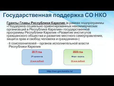 Гранты Главы Республики Карелия (в рамках подпрограммы «Поддержка социально ориентированных