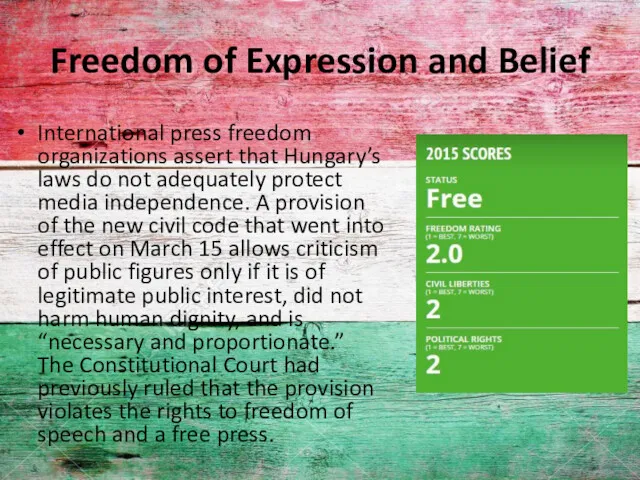 Freedom of Expression and Belief International press freedom organizations assert