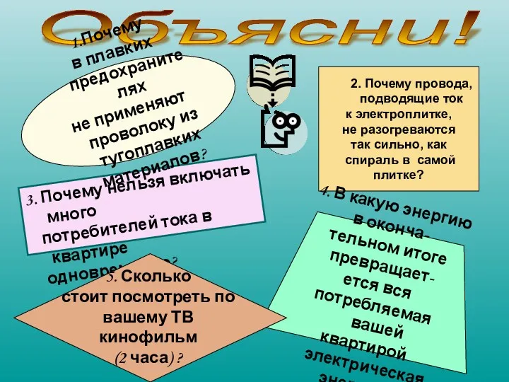 Объясни! 3. Почему нельзя включать много потребителей тока в квартире