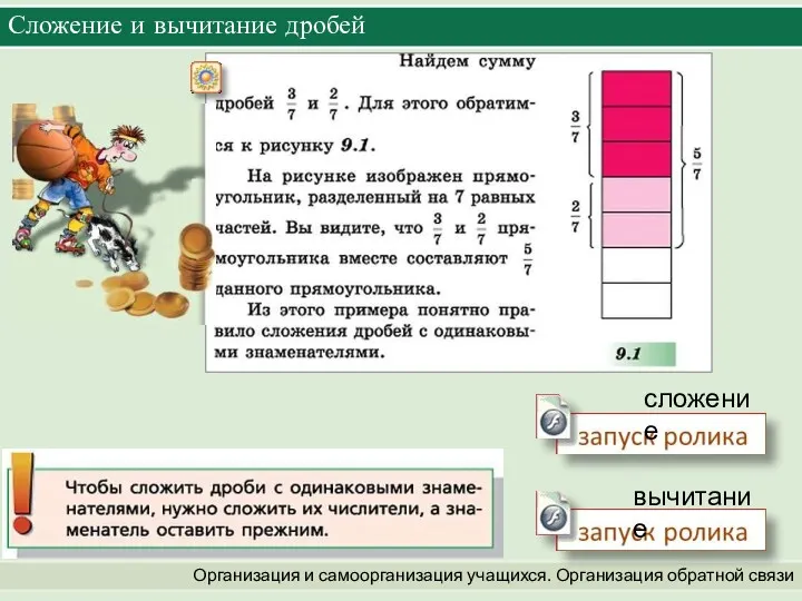 Организация и самоорганизация учащихся. Организация обратной связи сложение вычитание Сложение и вычитание дробей