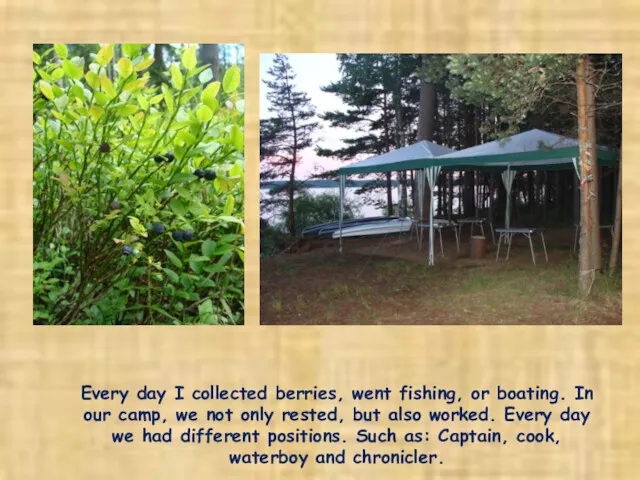 Every day I collected berries, went fishing, or boating. In