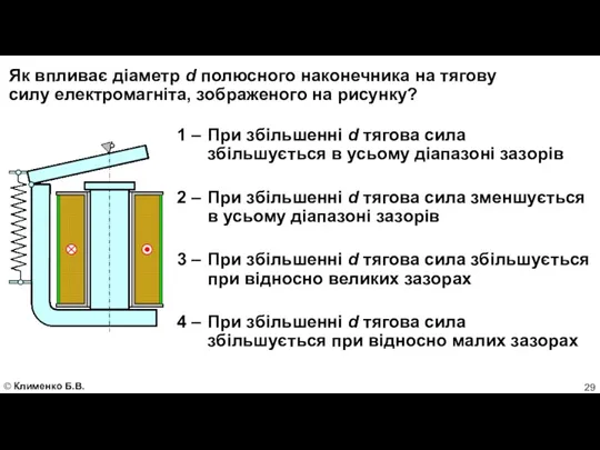 Як впливає діаметр d полюсного наконечника на тягову силу електромагніта,