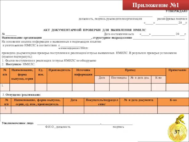 Приложение №1 УТВЕРЖДАЮ __________________________________ _______________ должность, подпись руководителя организации расшифровка