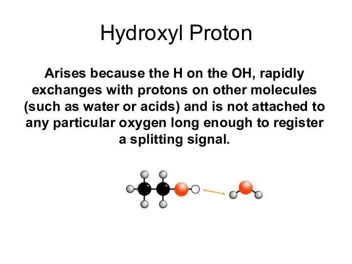 Hydroxyl Proton Arises because the H on the OH, rapidly