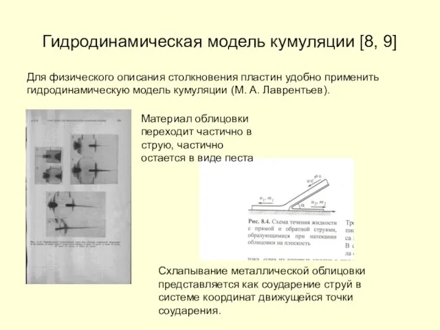 Гидродинамическая модель кумуляции [8, 9] Для физического описания столкновения пластин