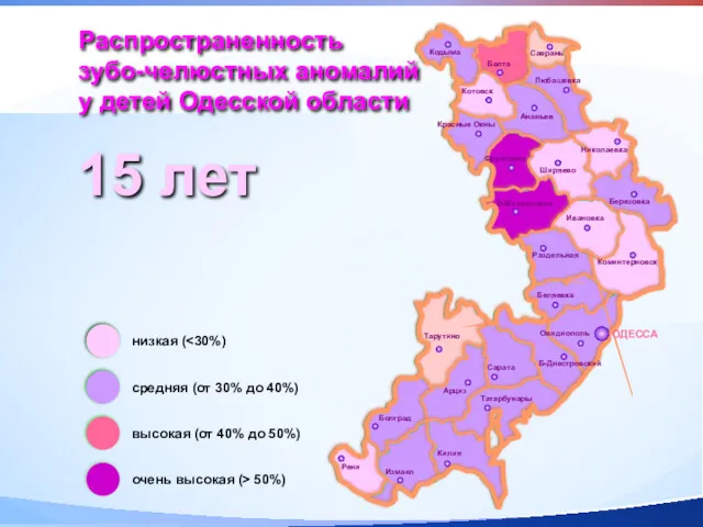 Распространенность зубо-челюстных аномалий у детей Одесской области 15 лет