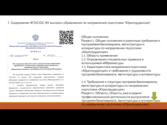 1. Содержание ФГОС/ОС ФУ высшего образования по направлению подготовки "Юриспруденция"