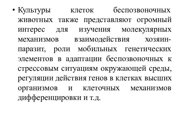 Культуры клеток беспозвоночных животных также представляют огромный интерес для изучения