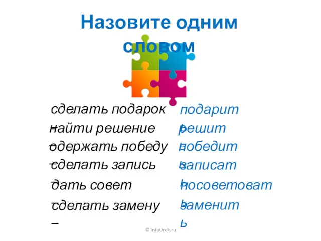 © InfoUrok.ru Назовите одним словом сделать подарок – найти решение – одержать победу
