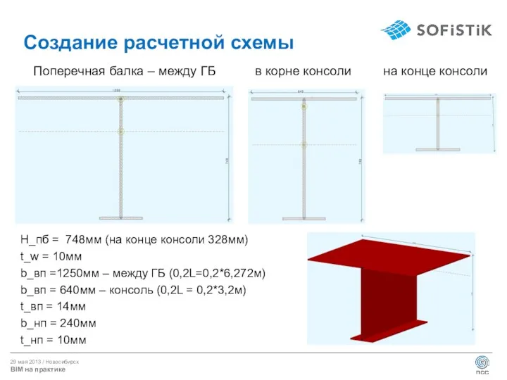 Создание расчетной схемы H_пб = 748мм (на конце консоли 328мм)