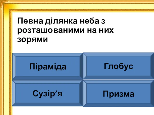 Певна ділянка неба з розташованими на них зорями Сузір’я Піраміда Глобус Призма