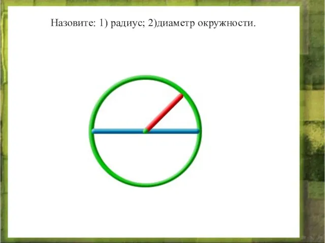 Назовите: 1) радиус; 2)диаметр окружности.
