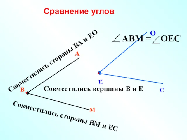 В М А Совместились вершины В и Е Совместились стороны