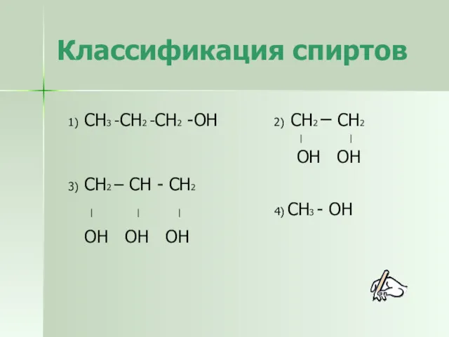 Классификация спиртов 1) СН3 -СН2 -СН2 -ОН 2) СН2 –