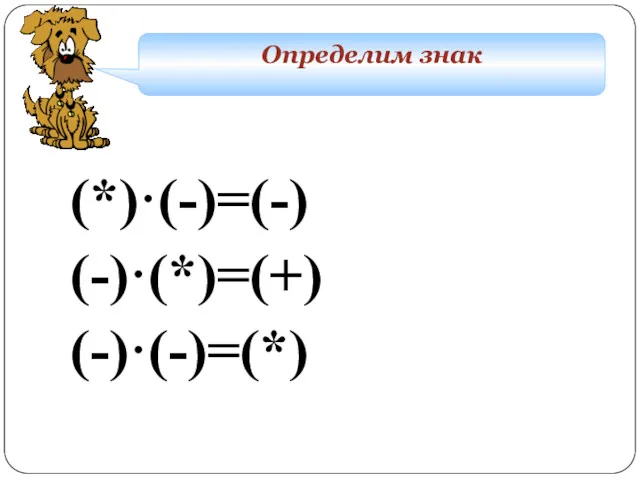 (*)·(-)=(-) (-)·(*)=(+) (-)·(-)=(*) Определим знак