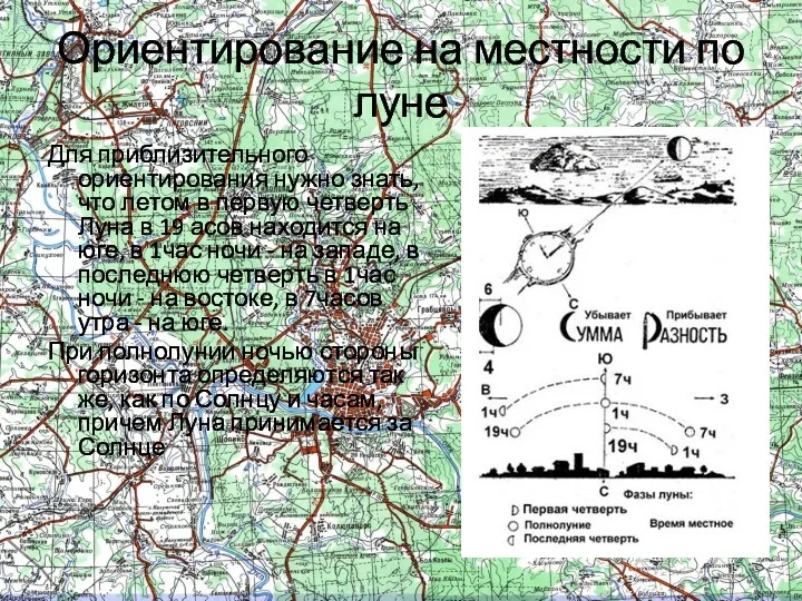 Ориентирование на местности по луне Для приблизительного ориентирования нужно знать,